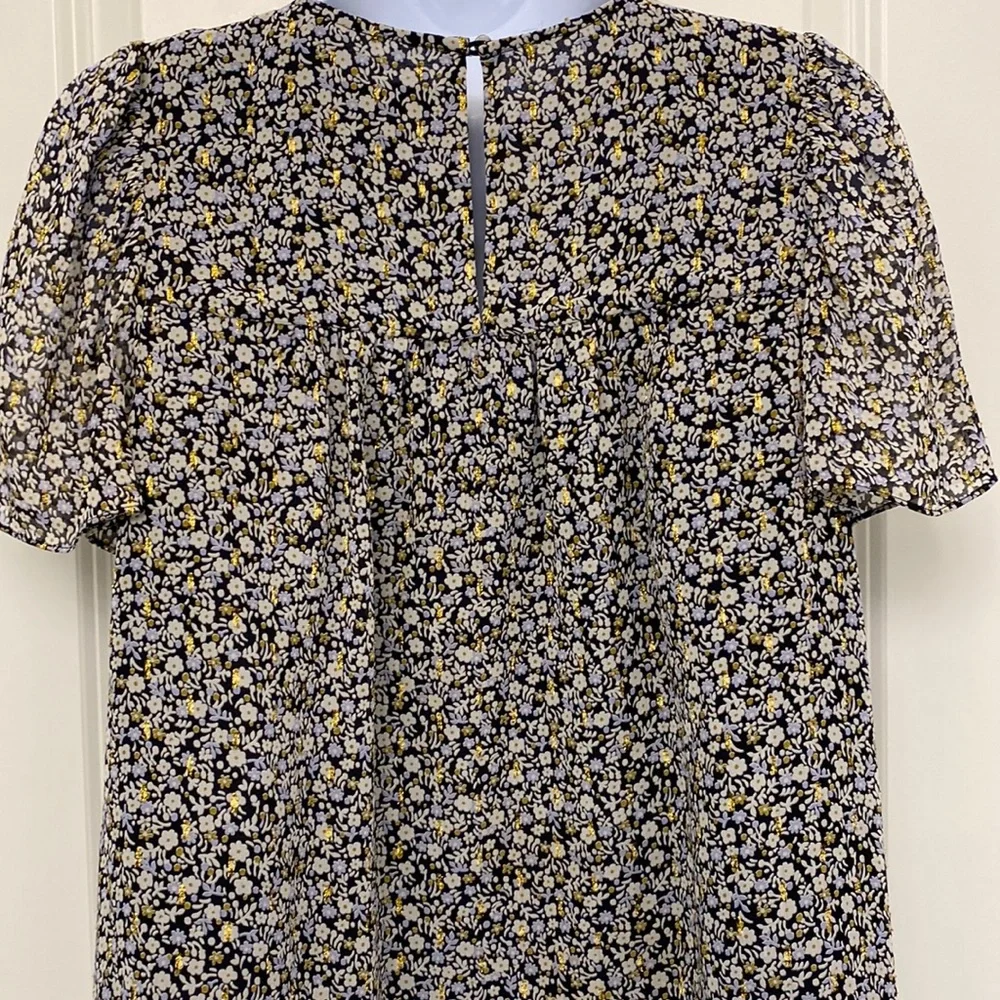 J. Crew Silk Floral Chiffon Metallic Blouse Size 0